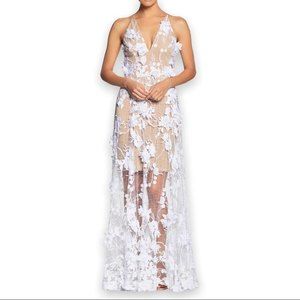 Dress the Population Sidney Floral Illusion Sheer Lace Gown White Nude Sz S